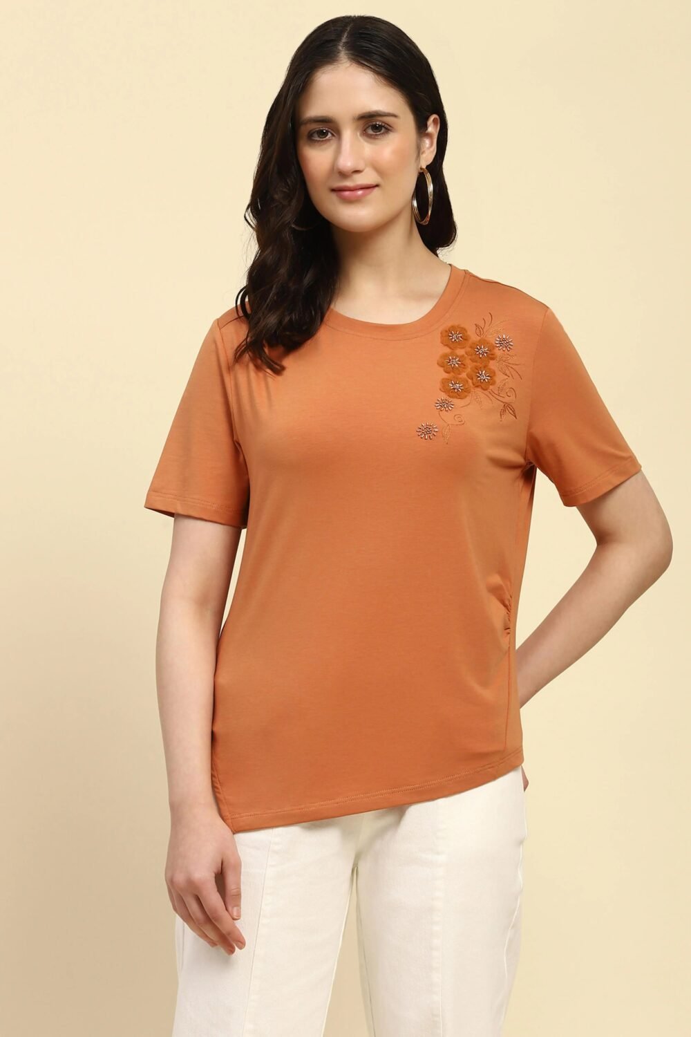 Rust Embroidered Modal Top
