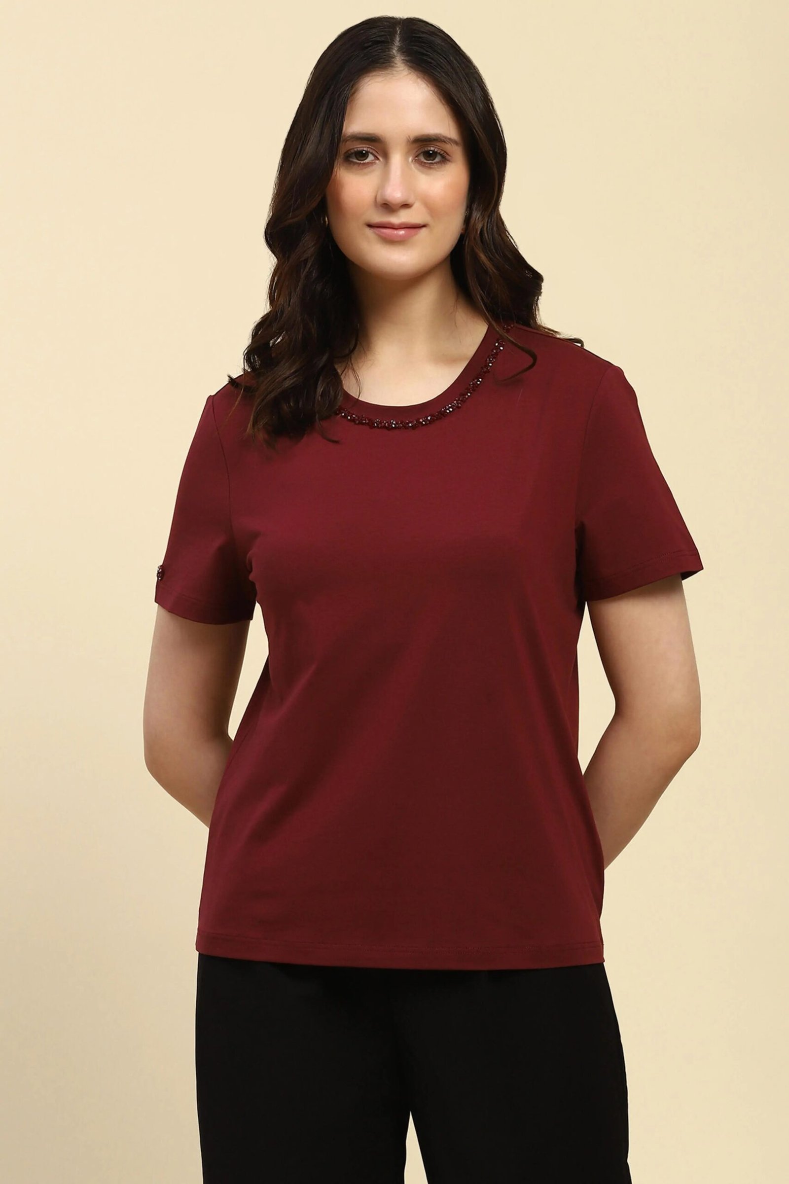 Wine Embellished Cotton Top