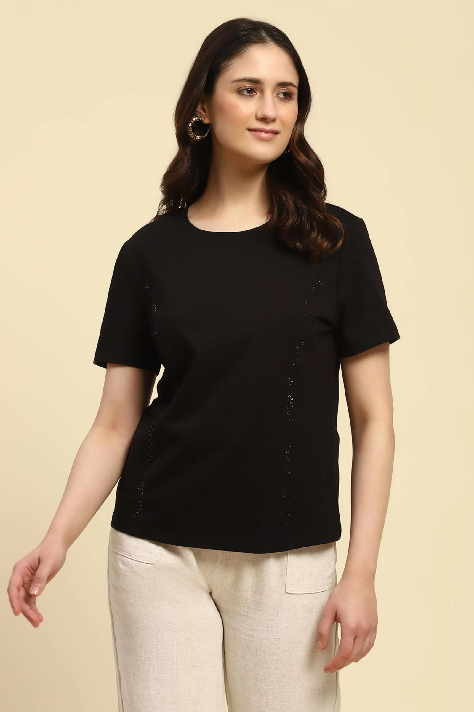Black Cotton Embroidered Top
