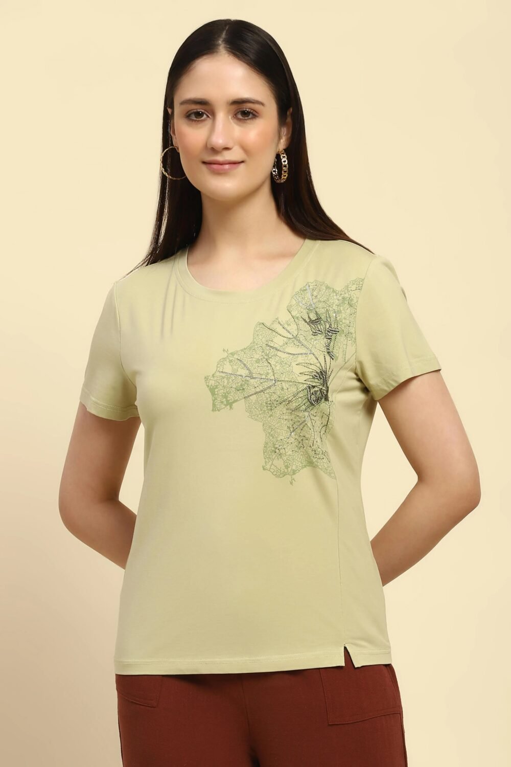 Green Embroidered Modal Top