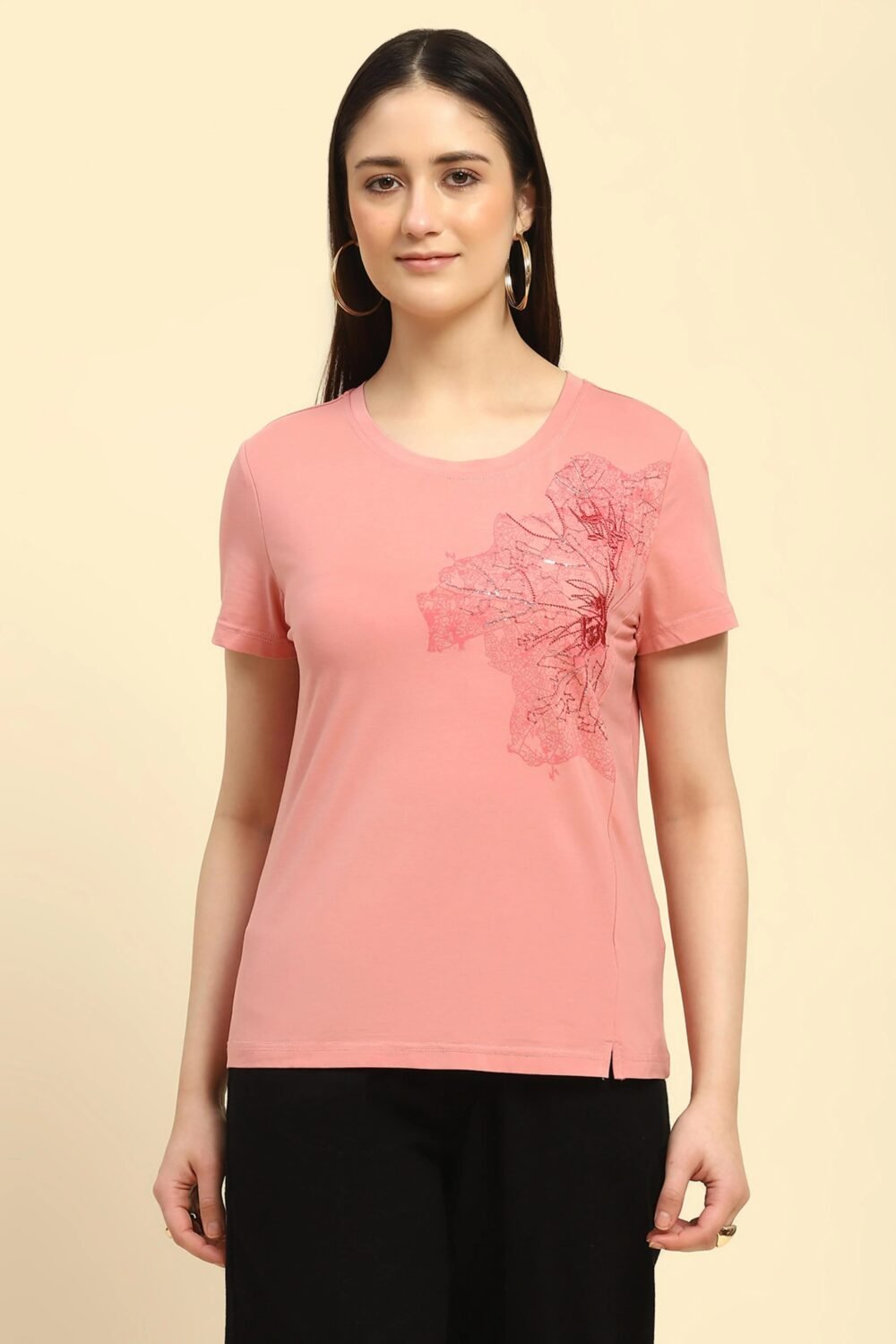 Pink Embroidered Modal Top