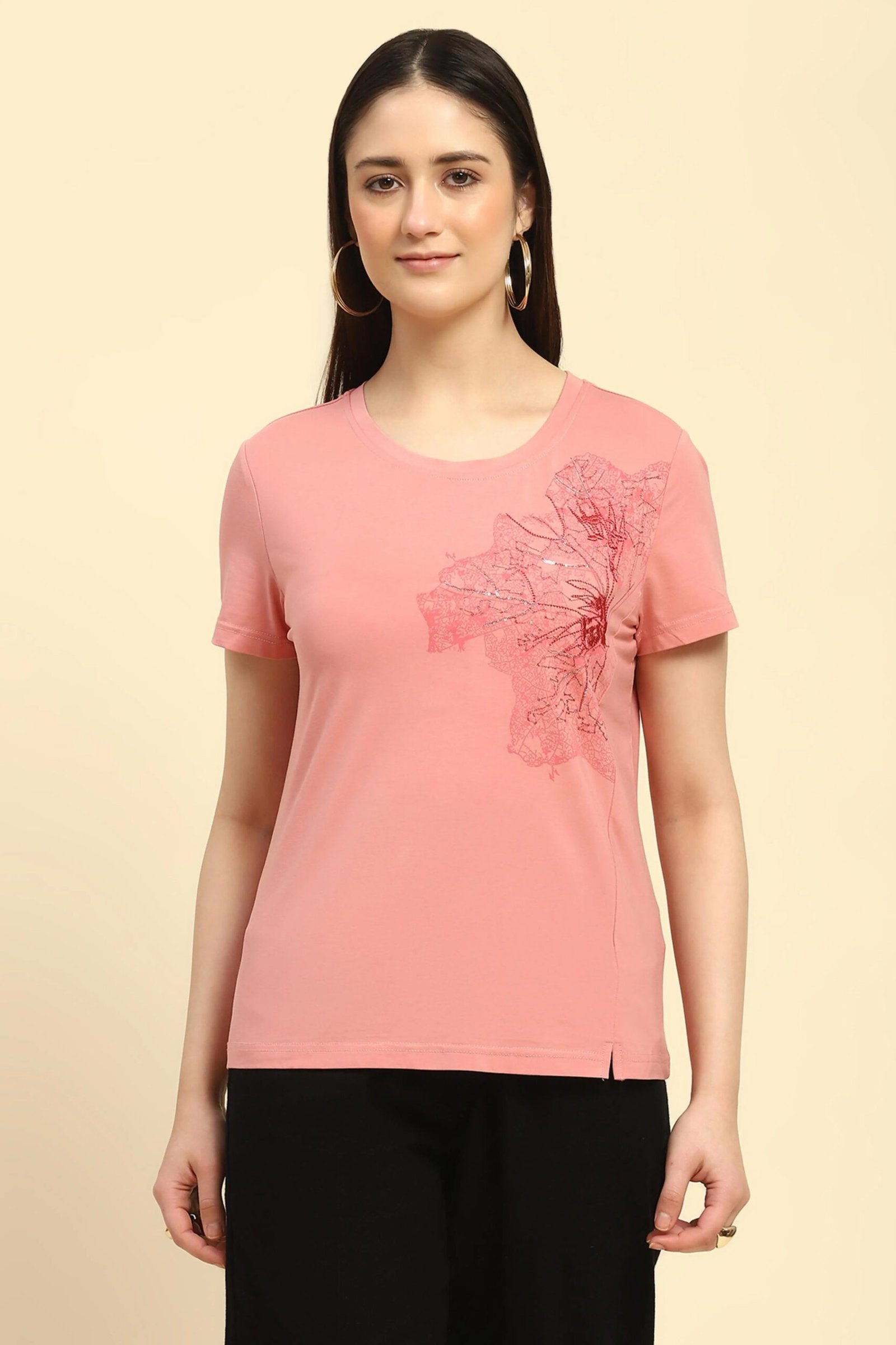 Pink Embroidered Modal Top