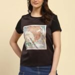 Black Graphic Print Modal Top