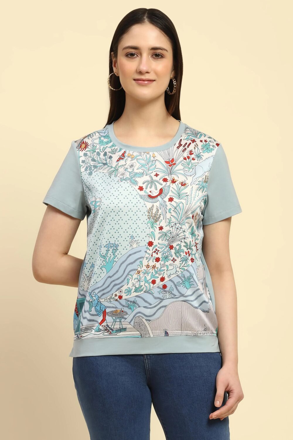 Dusty Blue Graphic Cotton Top