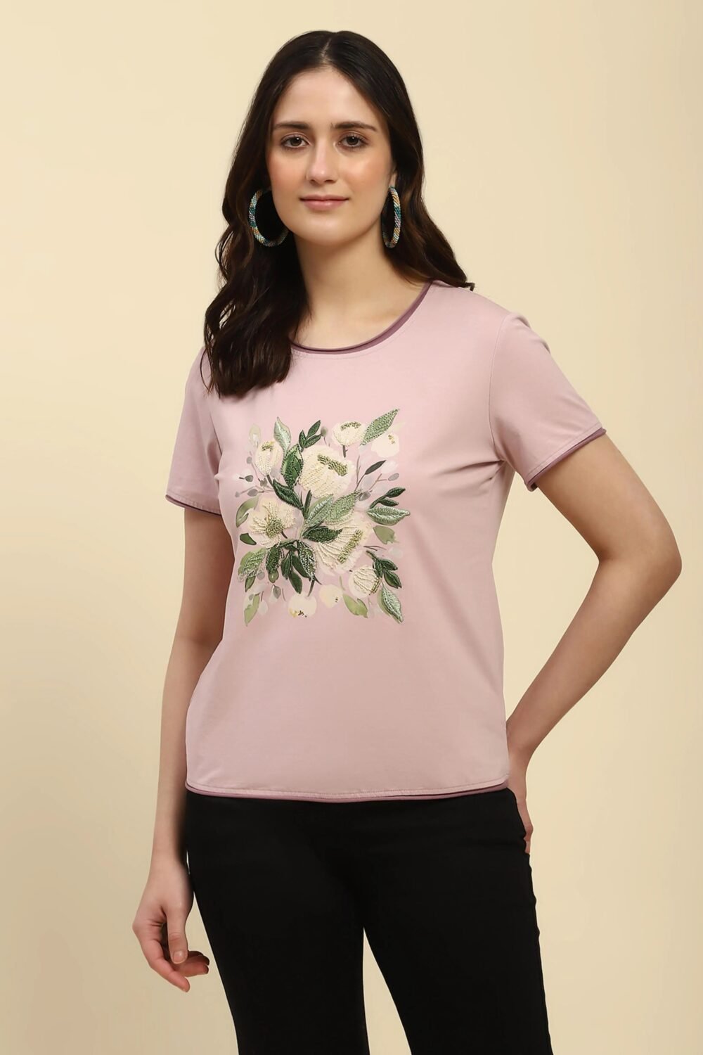 Mauve Embroidered Cotton Top