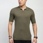 Olive Knitted Cotton Ribbed T-Shirt
