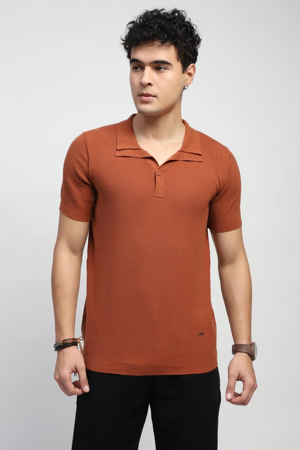 Rust Textured Cotton T-Shirt