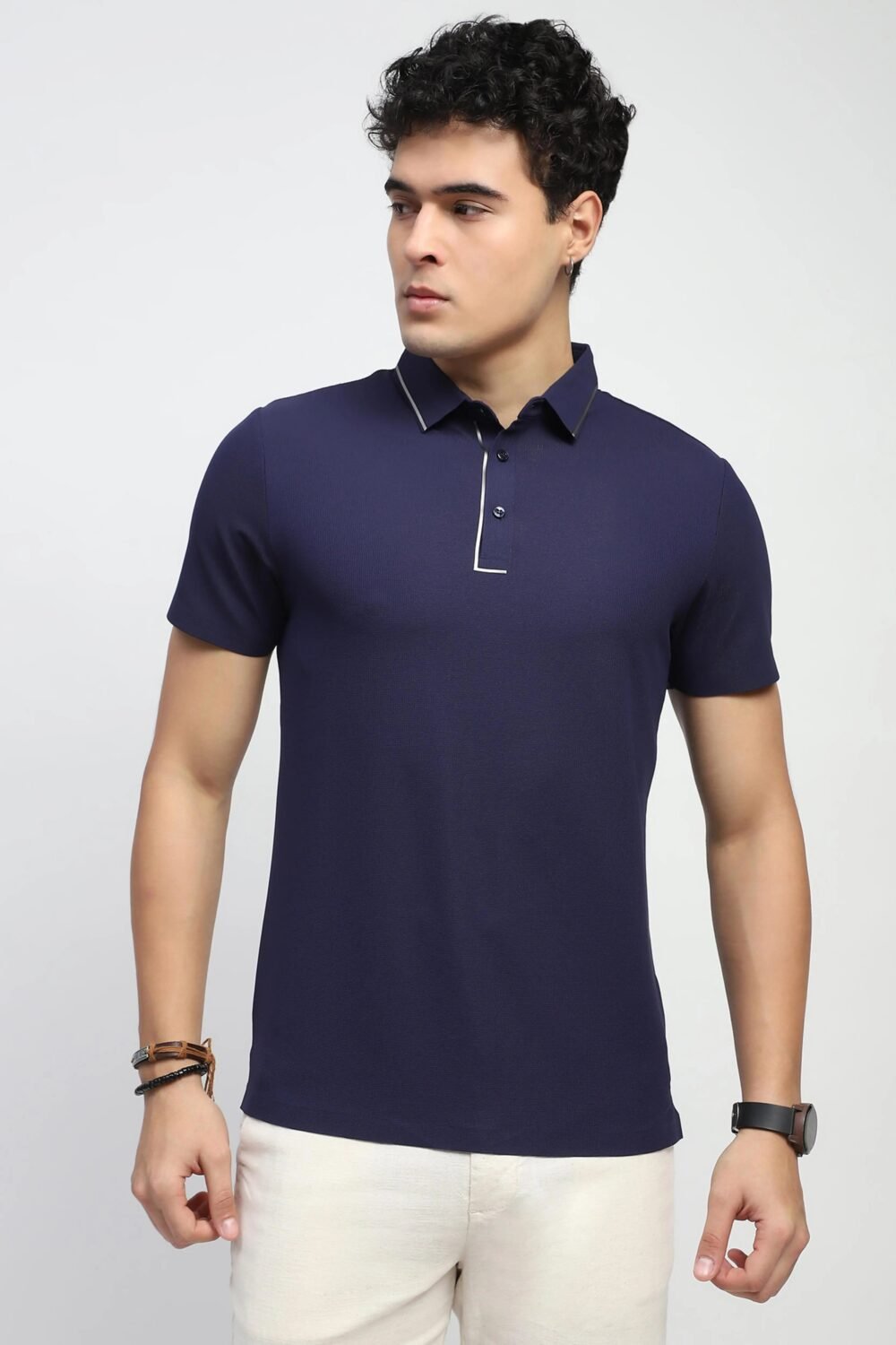 Navy Solid Nylon Polo T-Shirt