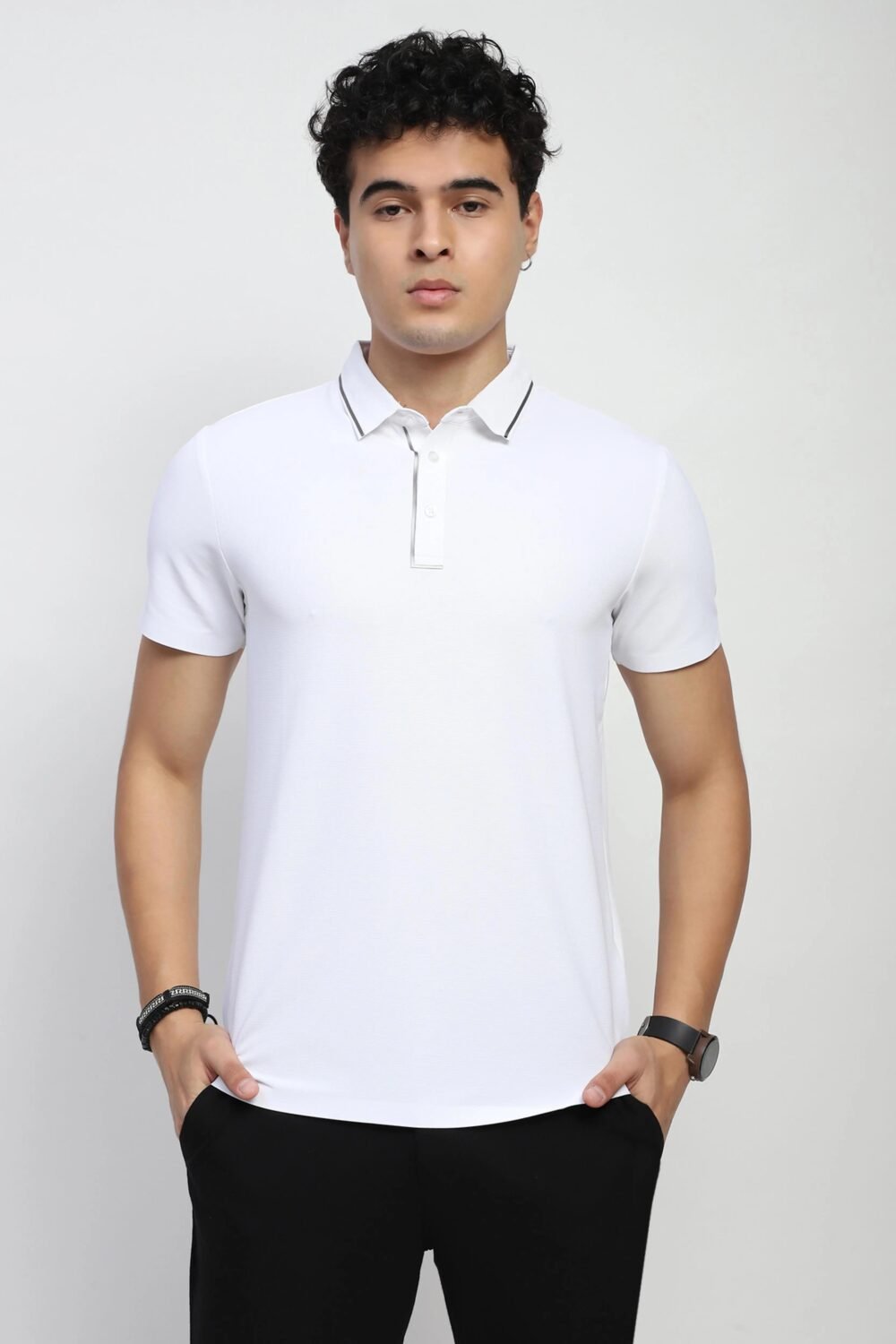 White Solid Nylon Polo T-Shirt