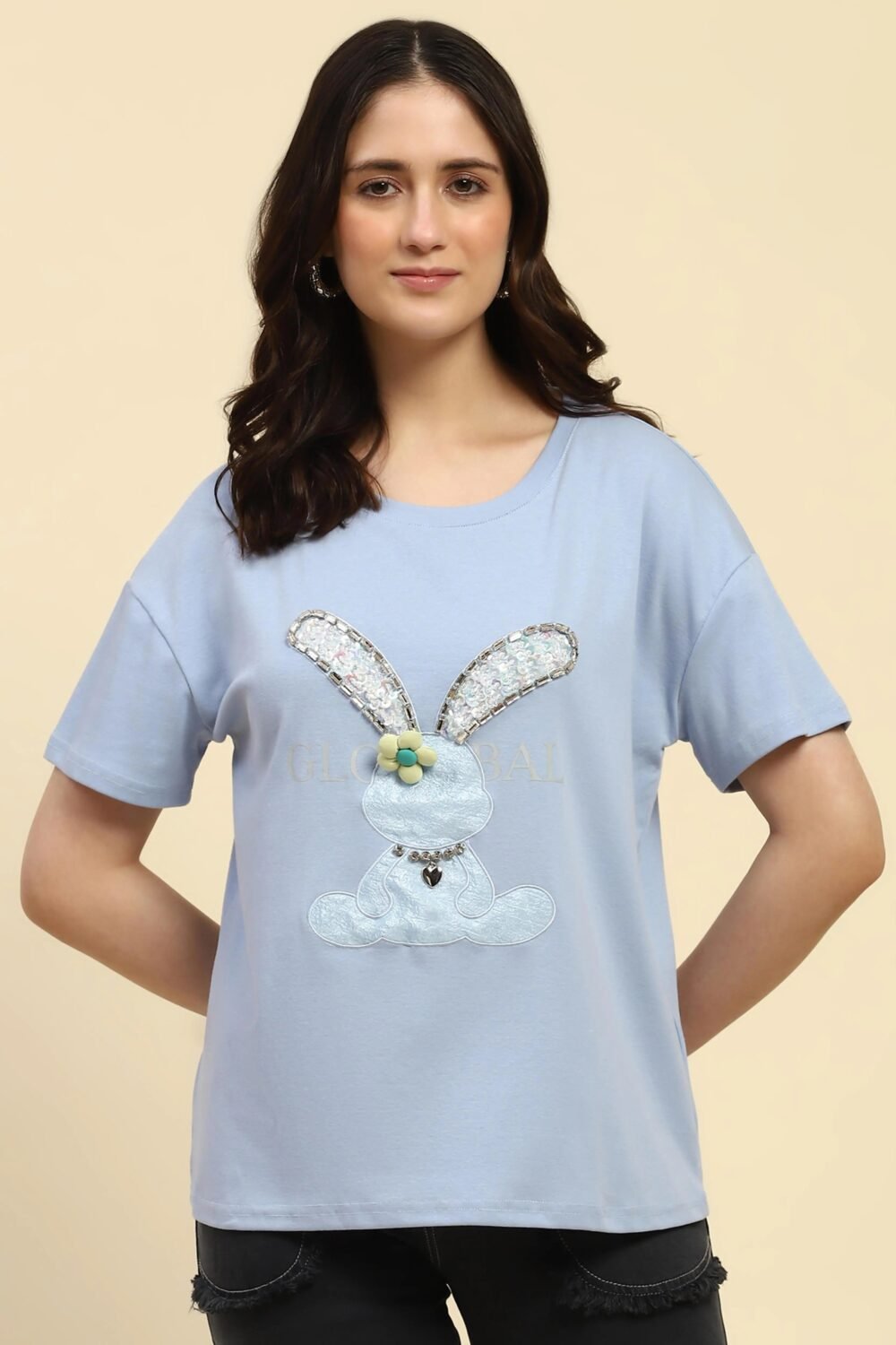 Blue Embroidered Cotton Loose Top