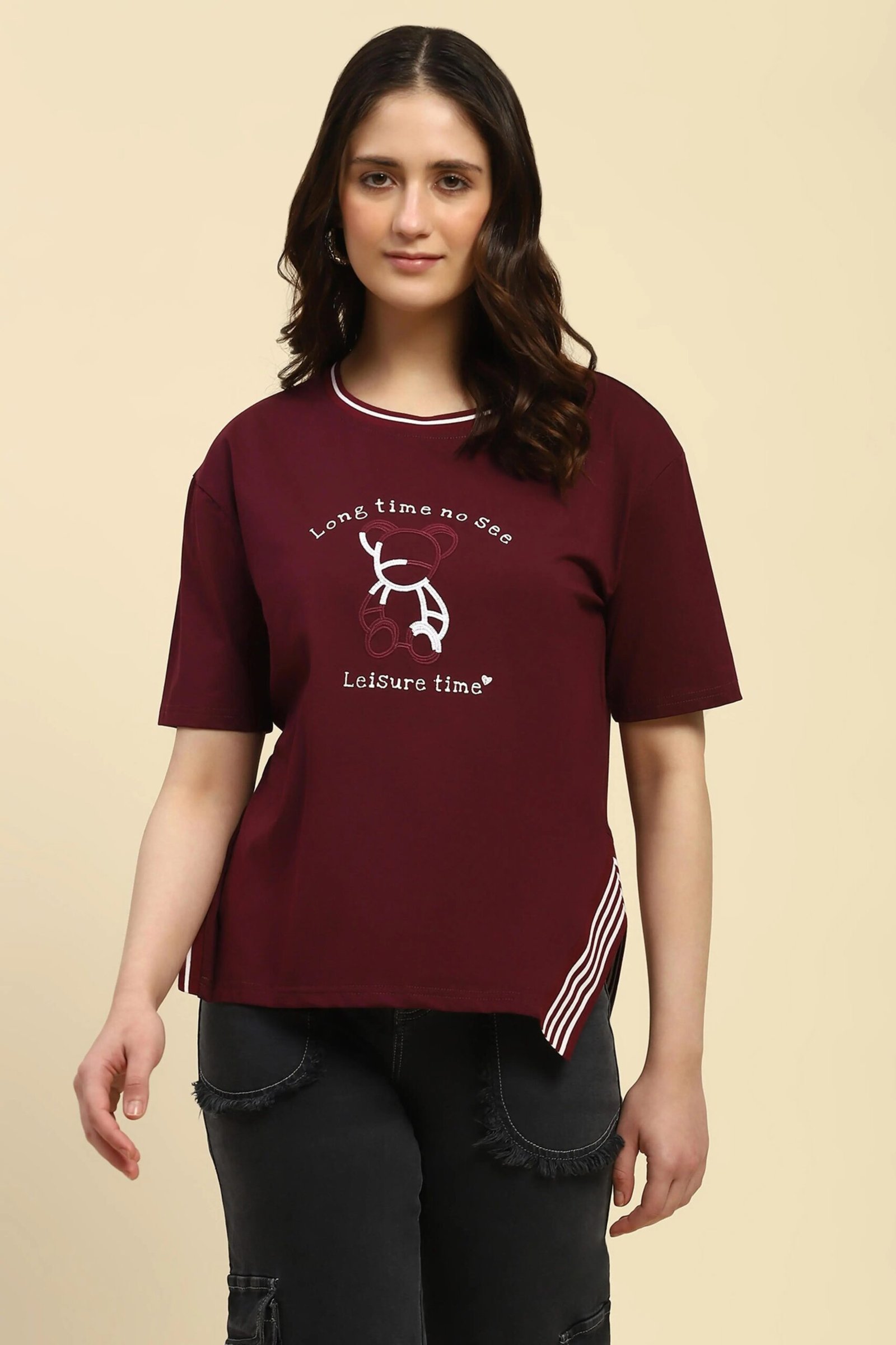 Wine Embroidered Cotton Top