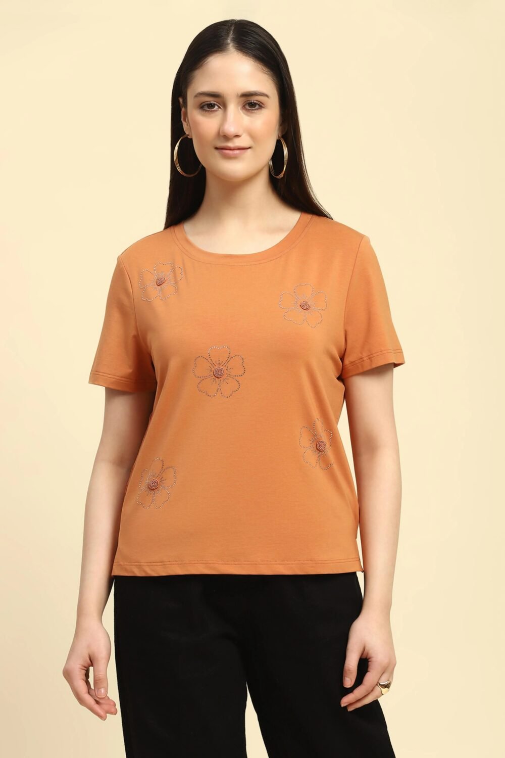 Orange Embellished Modal Top