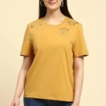 Mustard Cut Work UV Protection Top