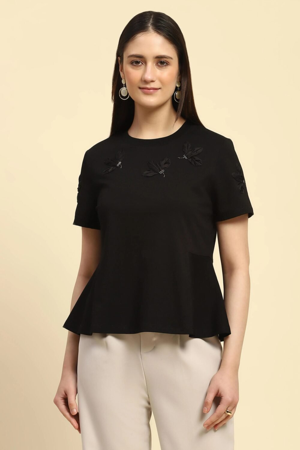 Black Applique UV Protection Top