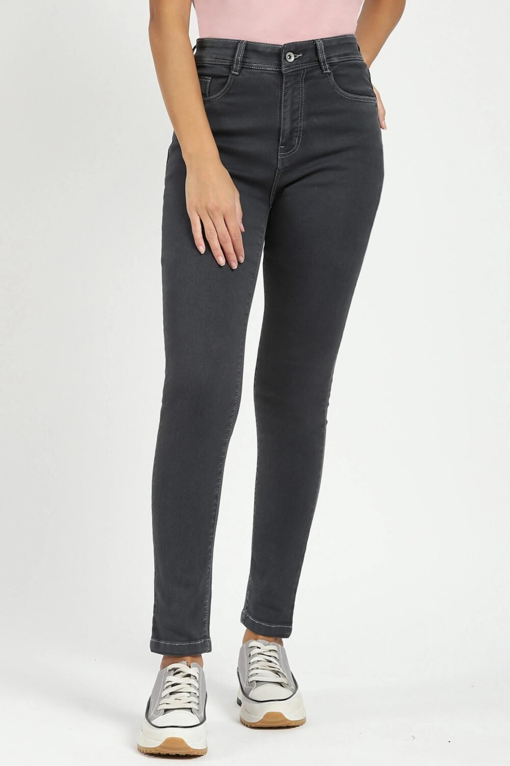 Dark Grey High Waist Slim Jeans