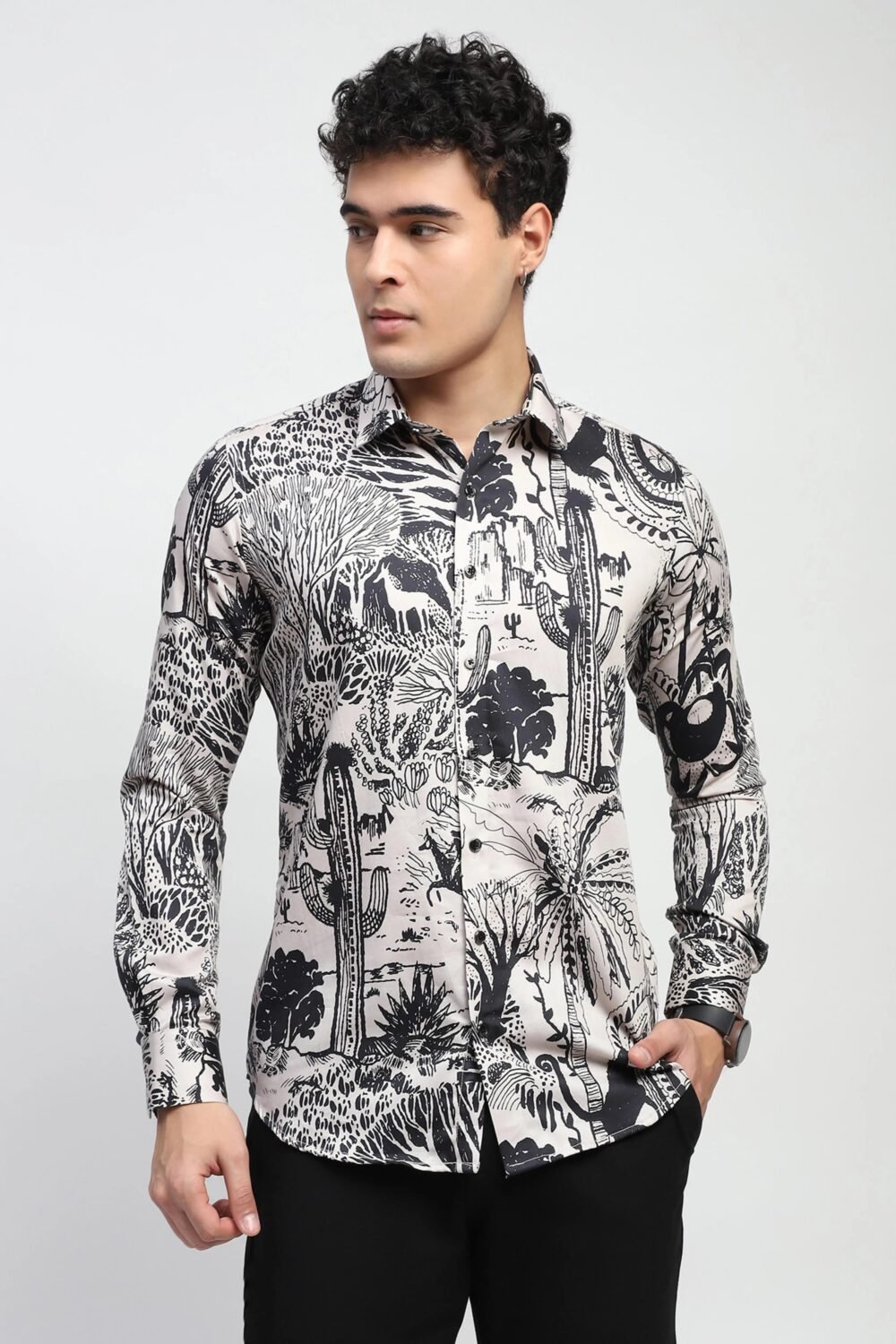 Tropical Print Cotton Regular Fit Shirt