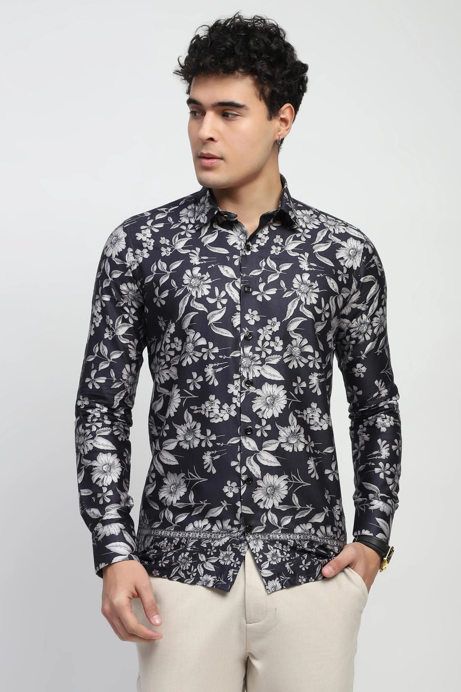 Black Floral Cotton Shirt