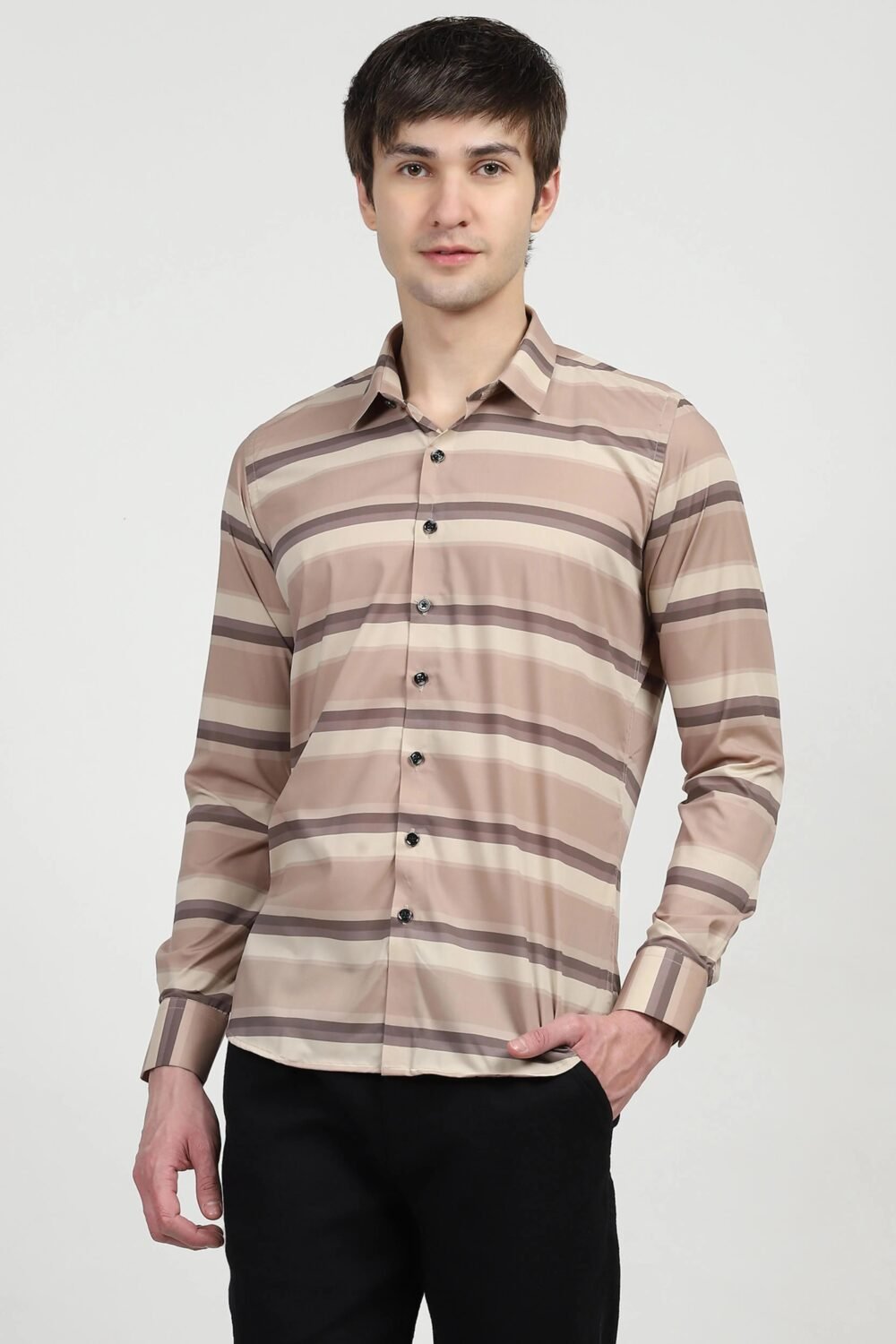 Brown Striped Nylon Blend Shirt