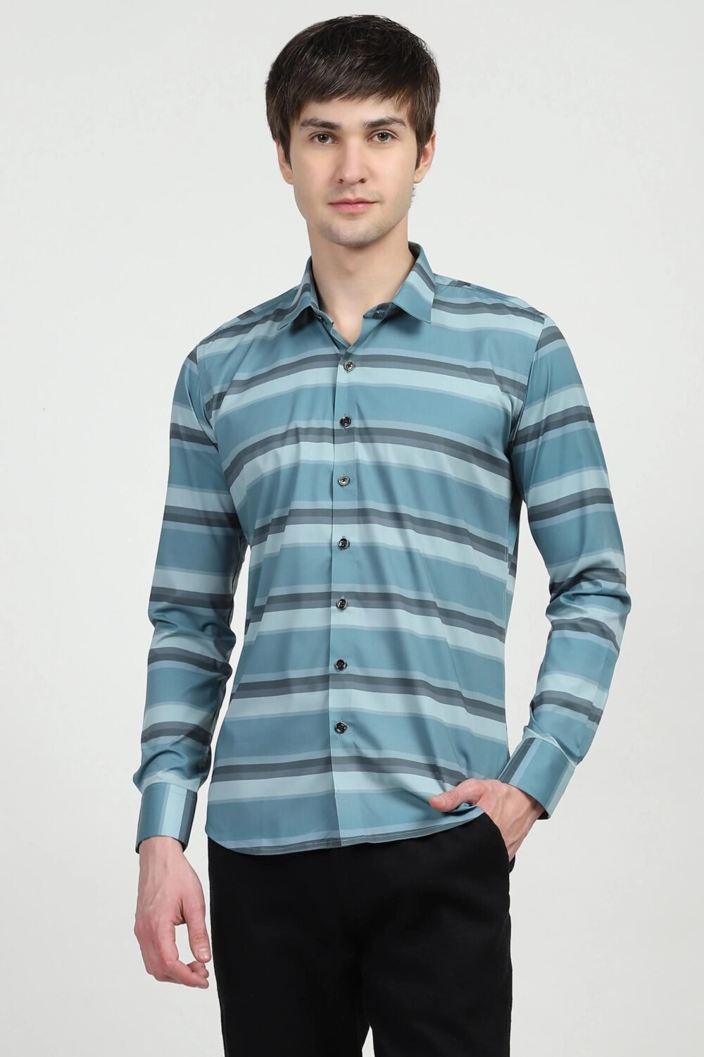 Blue Striped Nylon Blend Shirt