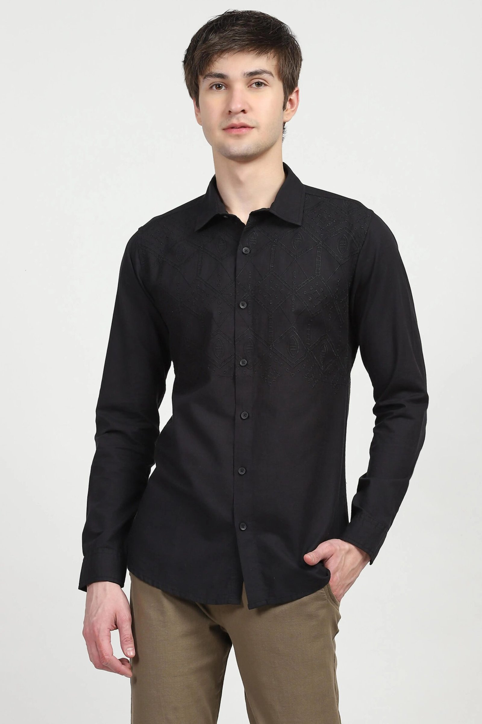 Black Embroidered Cotton Shirt