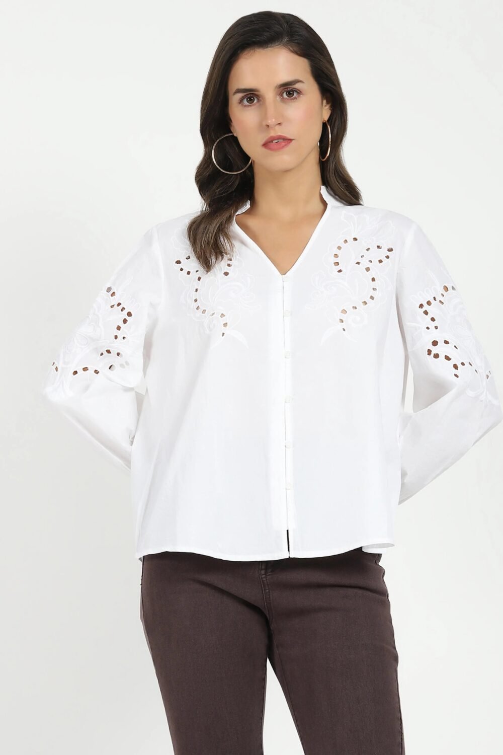 White Schiffli Loose Fit Top