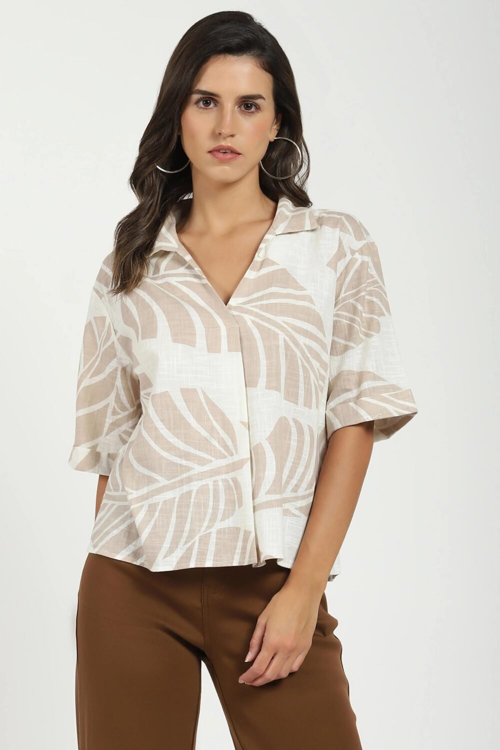 Beige Tropical Cotton Top