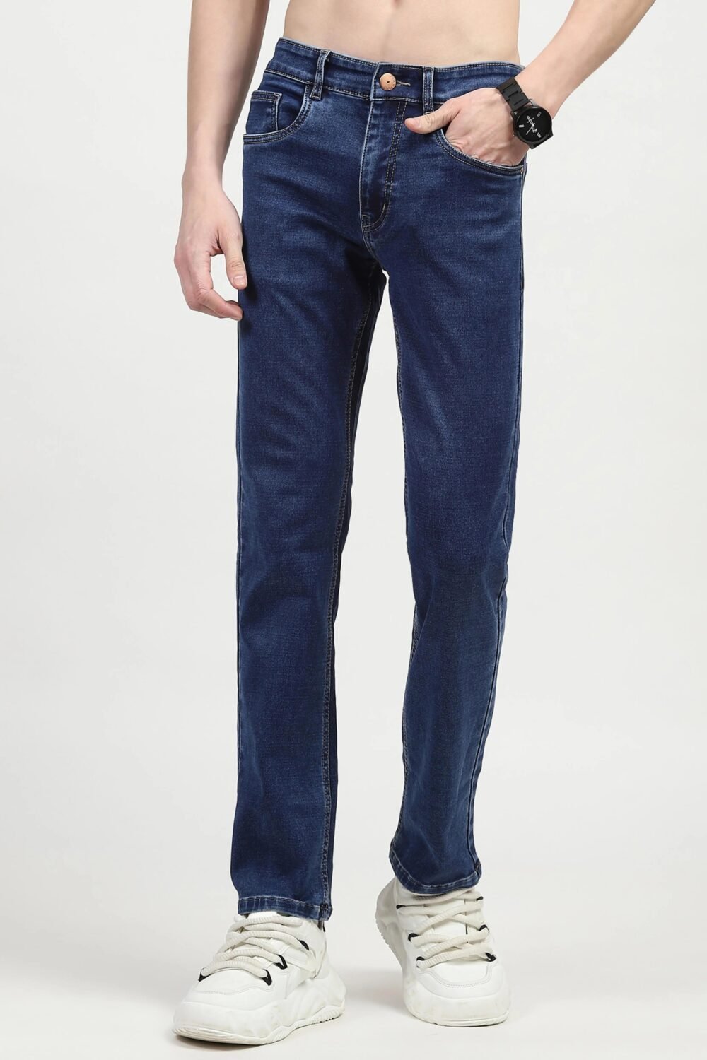 Dark Blue Regular Fit Solid Jeans