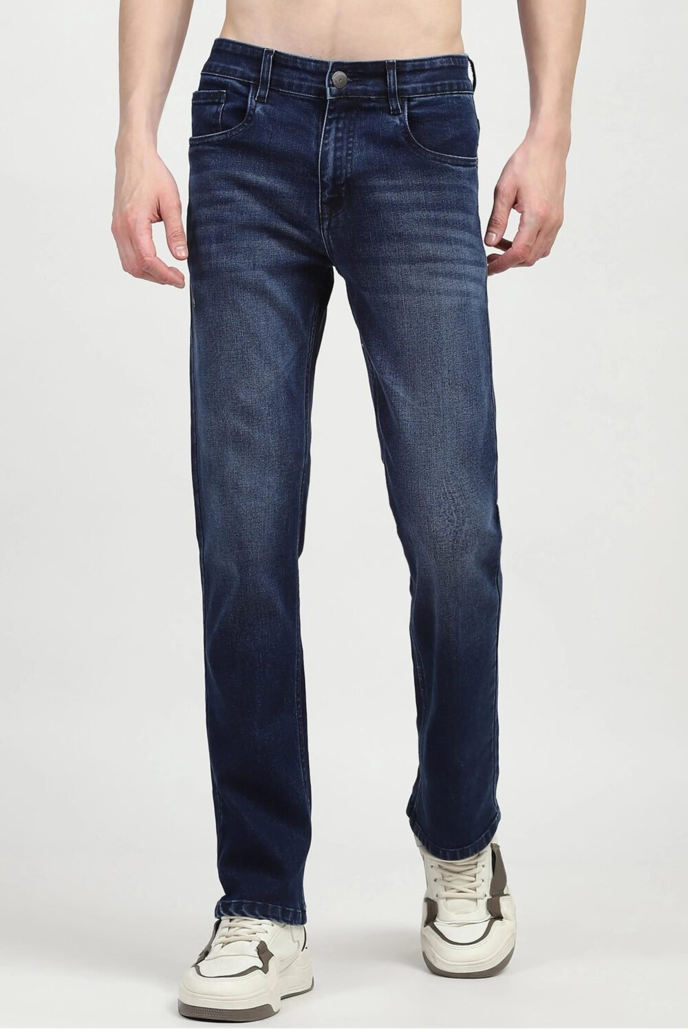 Dark Blue Solid Regular Fit Jeans