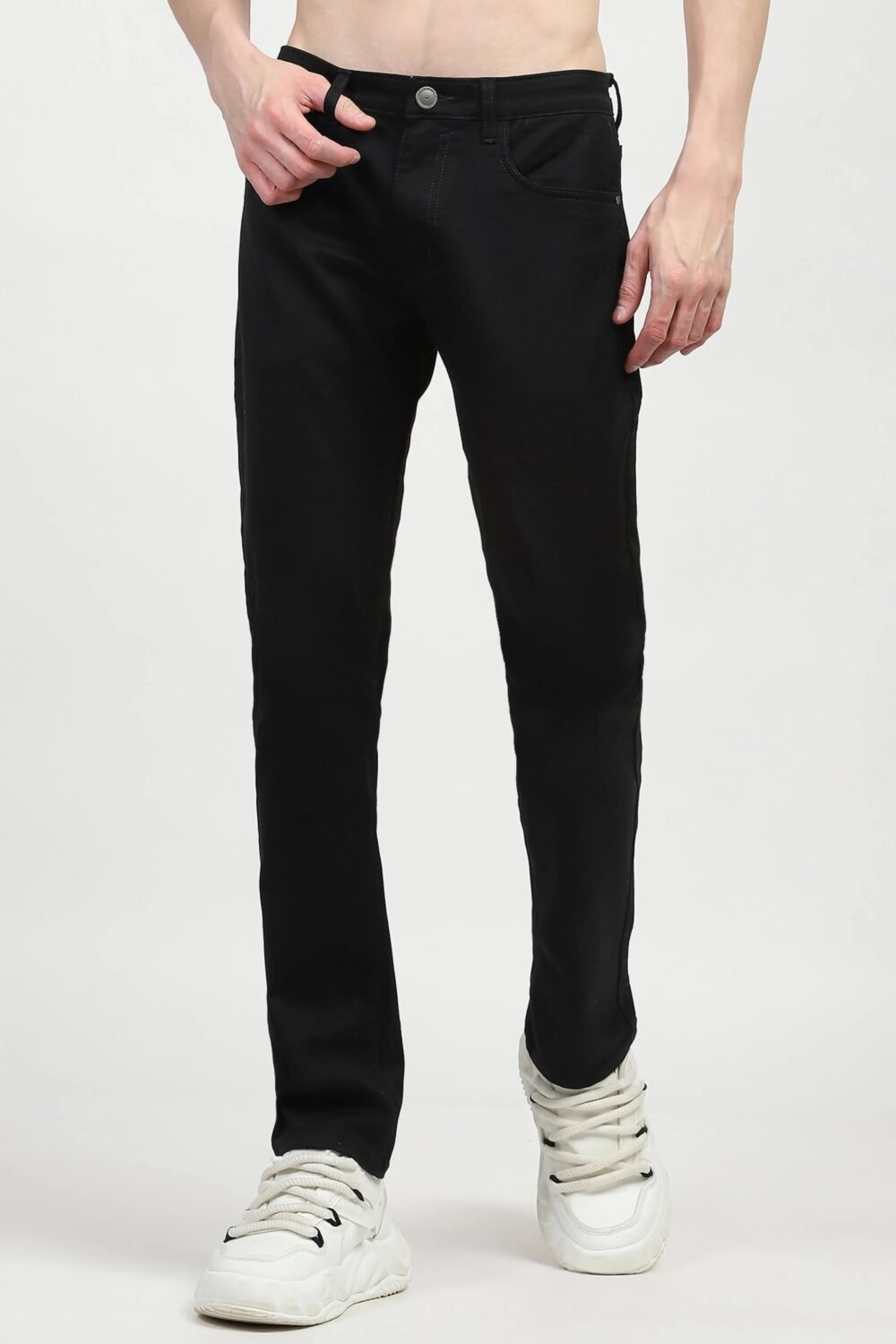 Black Cotton Regular Fit Jeans