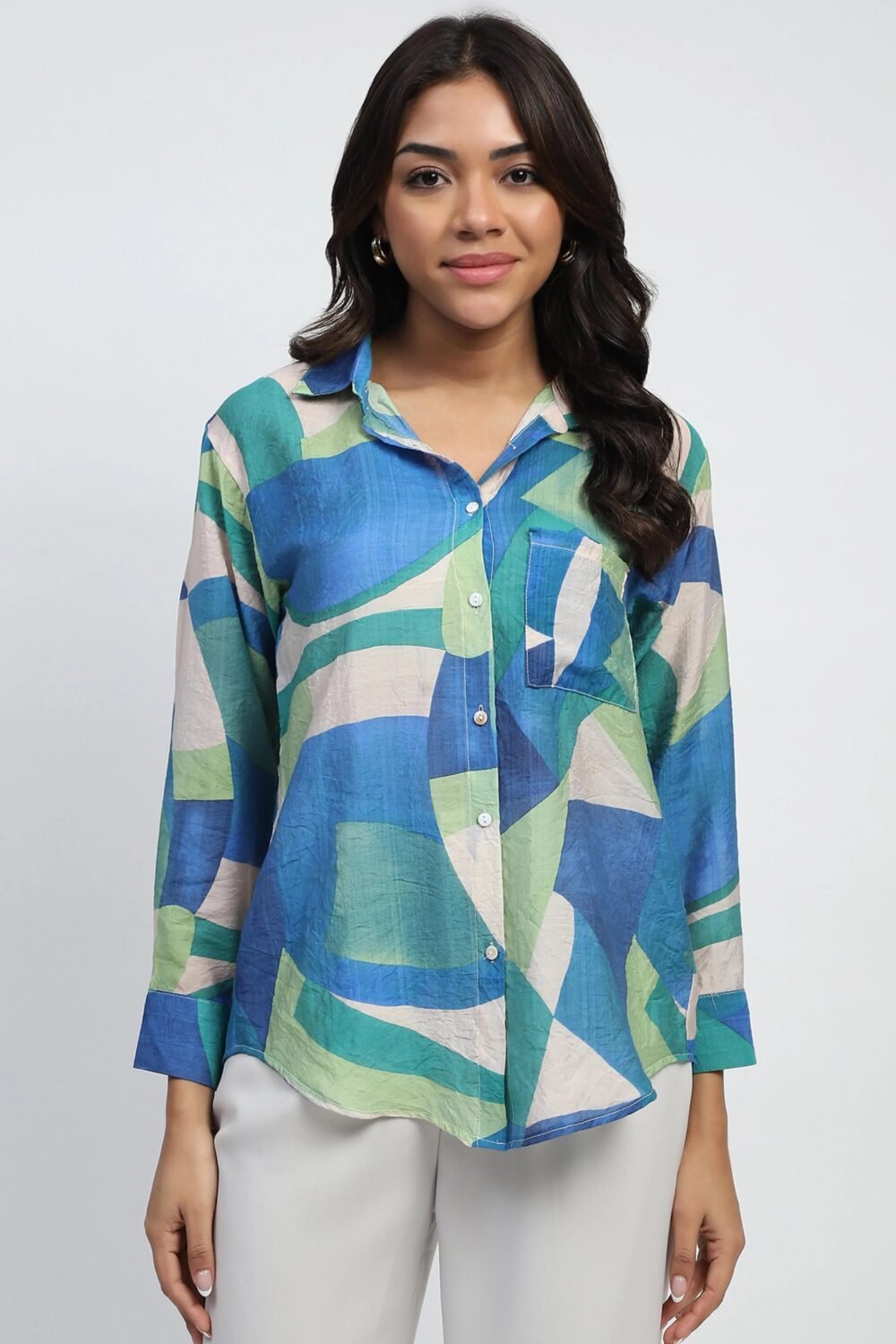Blue Abstract Rayon Blend Shirt