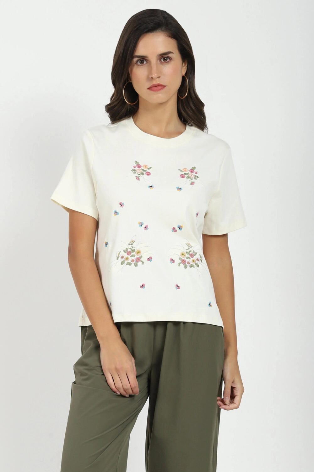 Cream Floral Embroidered Top