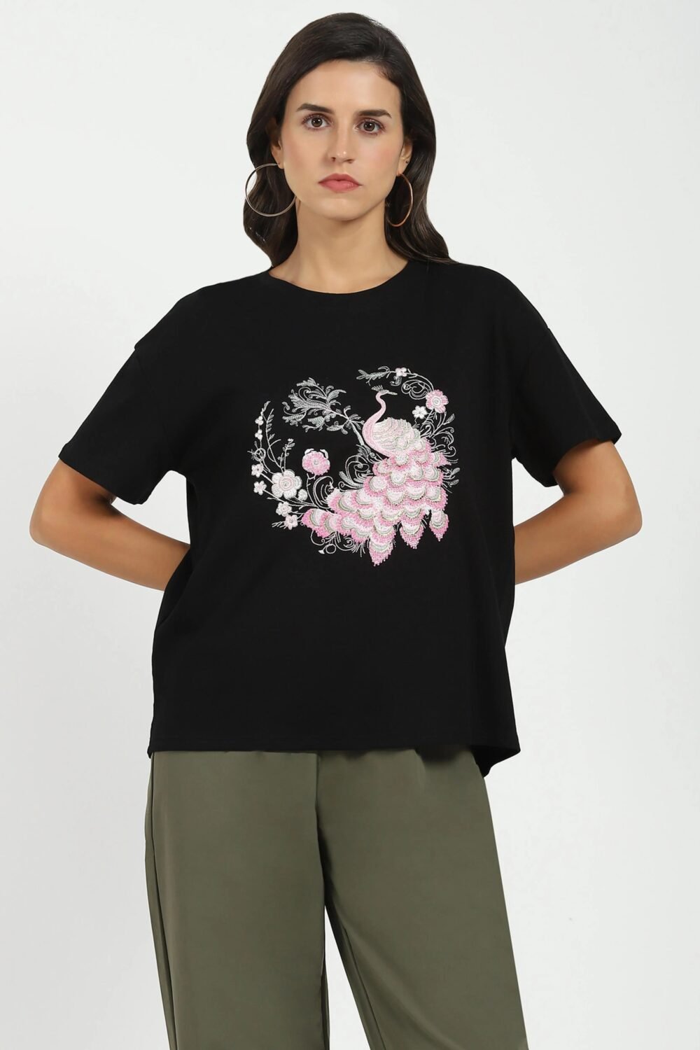 Black Embroidered Loose Fit Top
