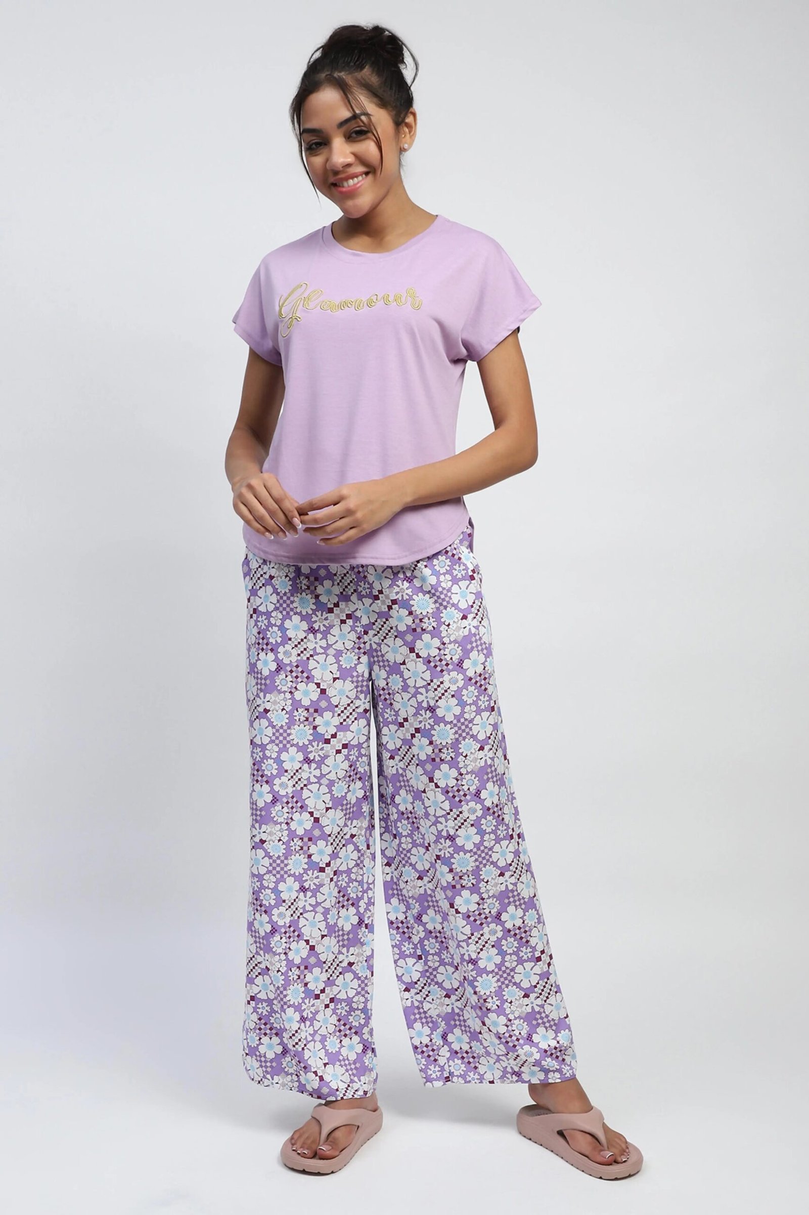 Lilac Printed Rayon Loungewear