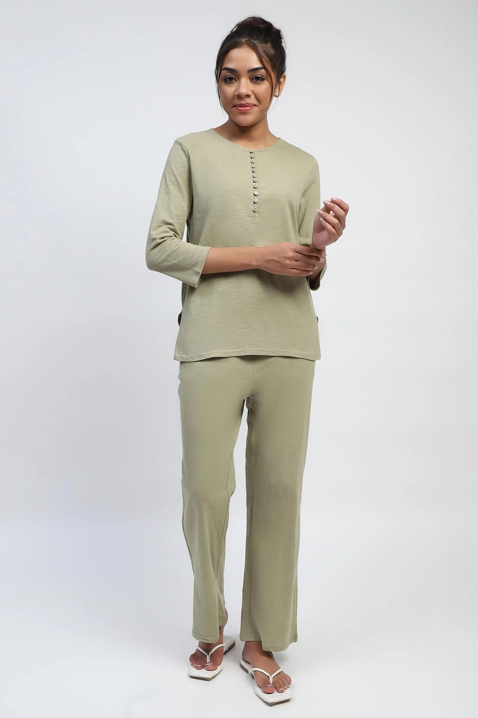 Green Solid cotton Lounge Wear