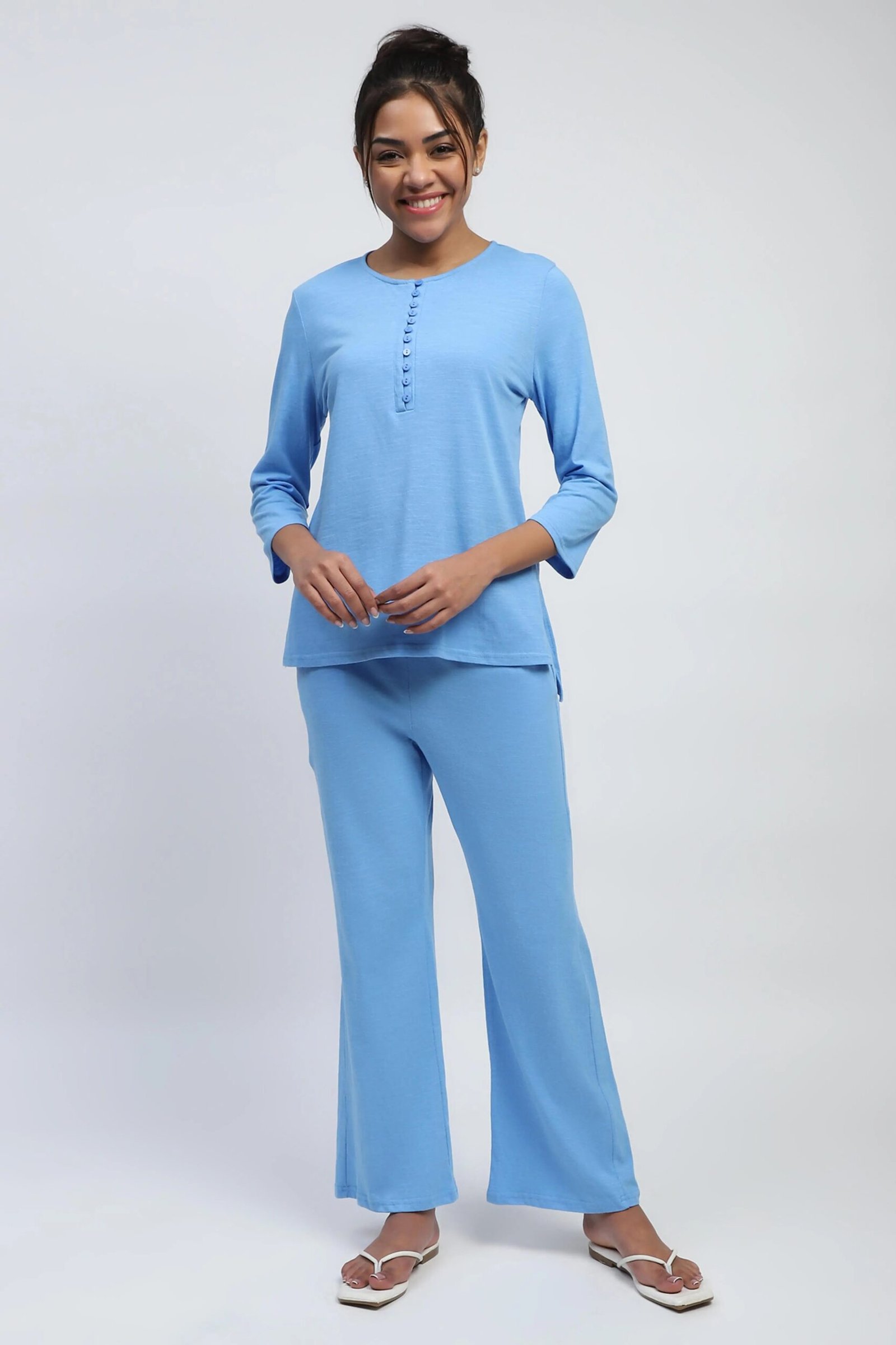 Blue Solid cotton Lounge Wear