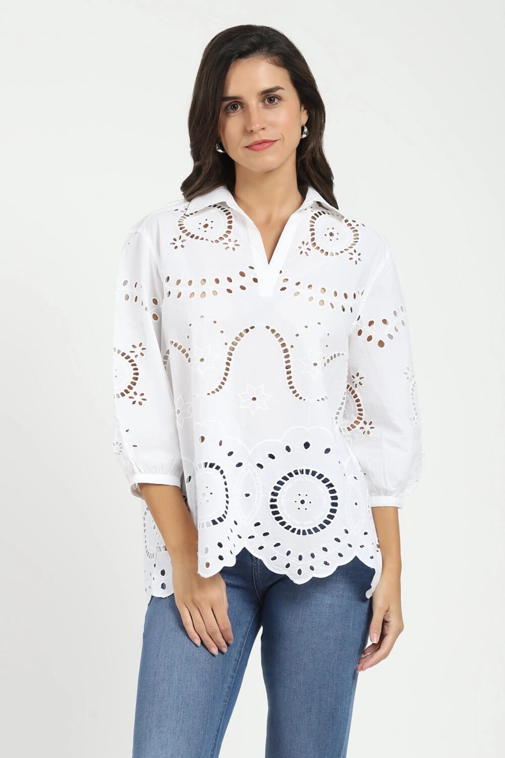 White Embroidered Schiffli Cotton Top