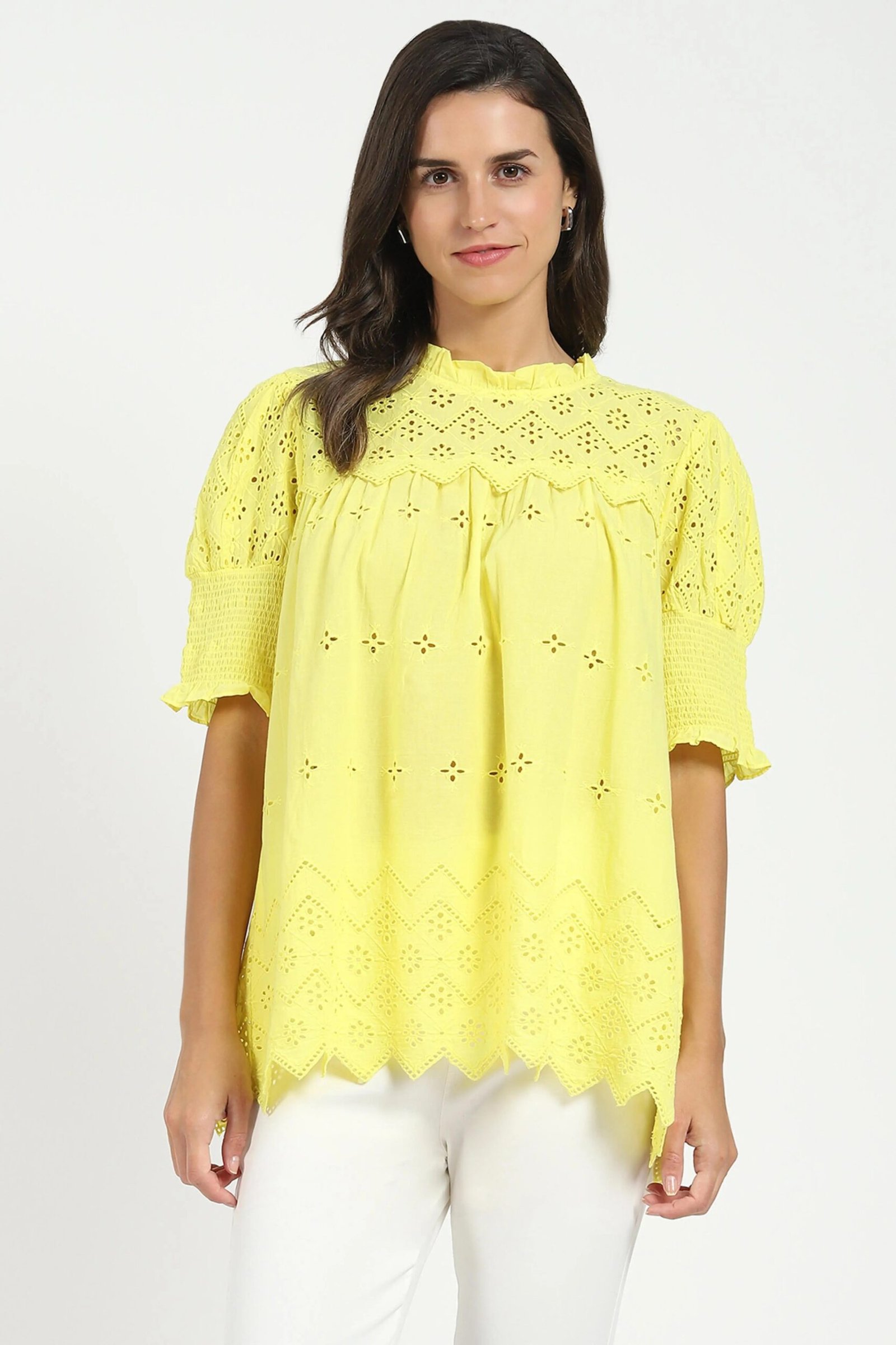 Yellow Embroidered Schiffli Top
