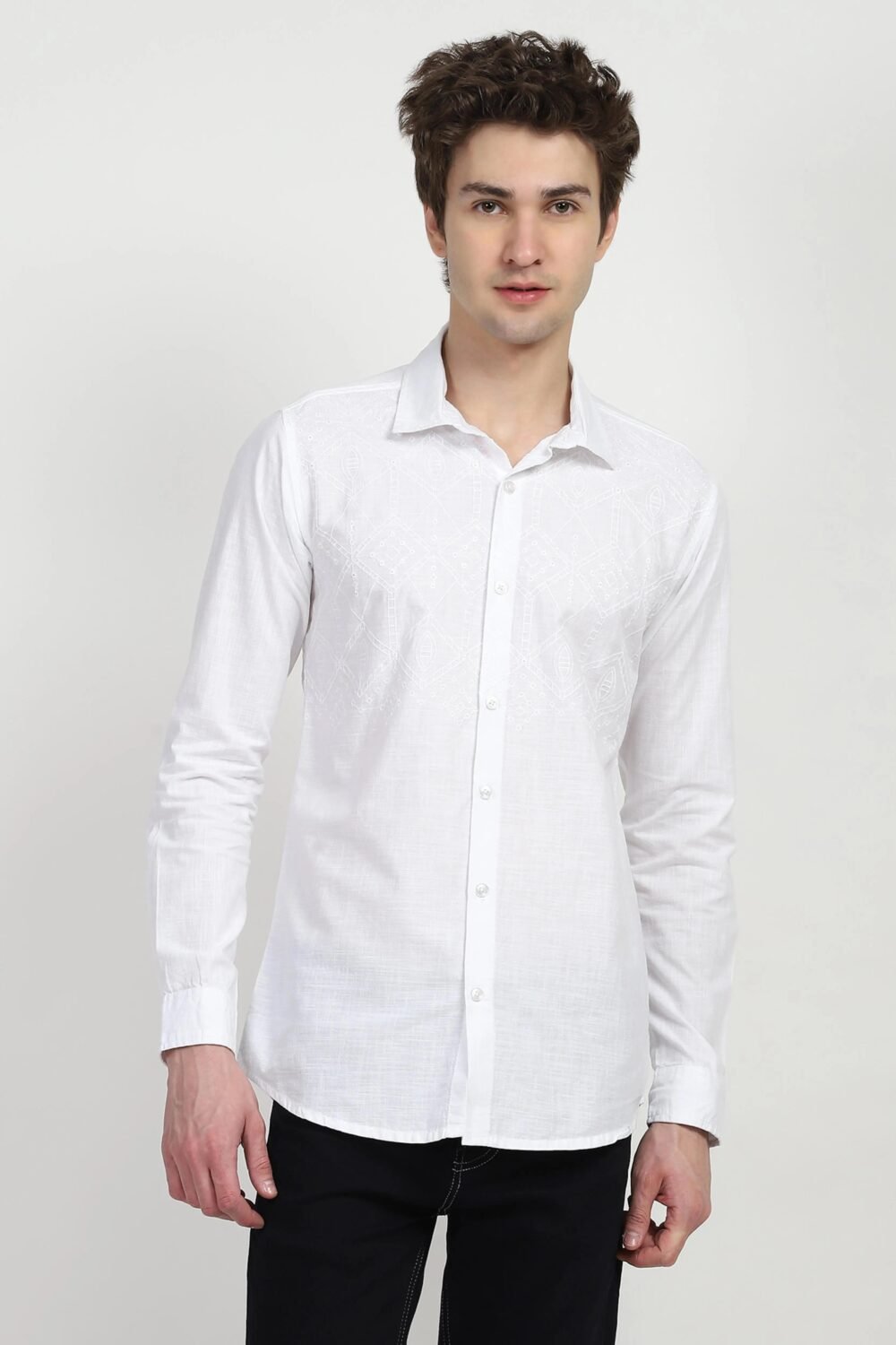 White Cotton Embroidered Shirt
