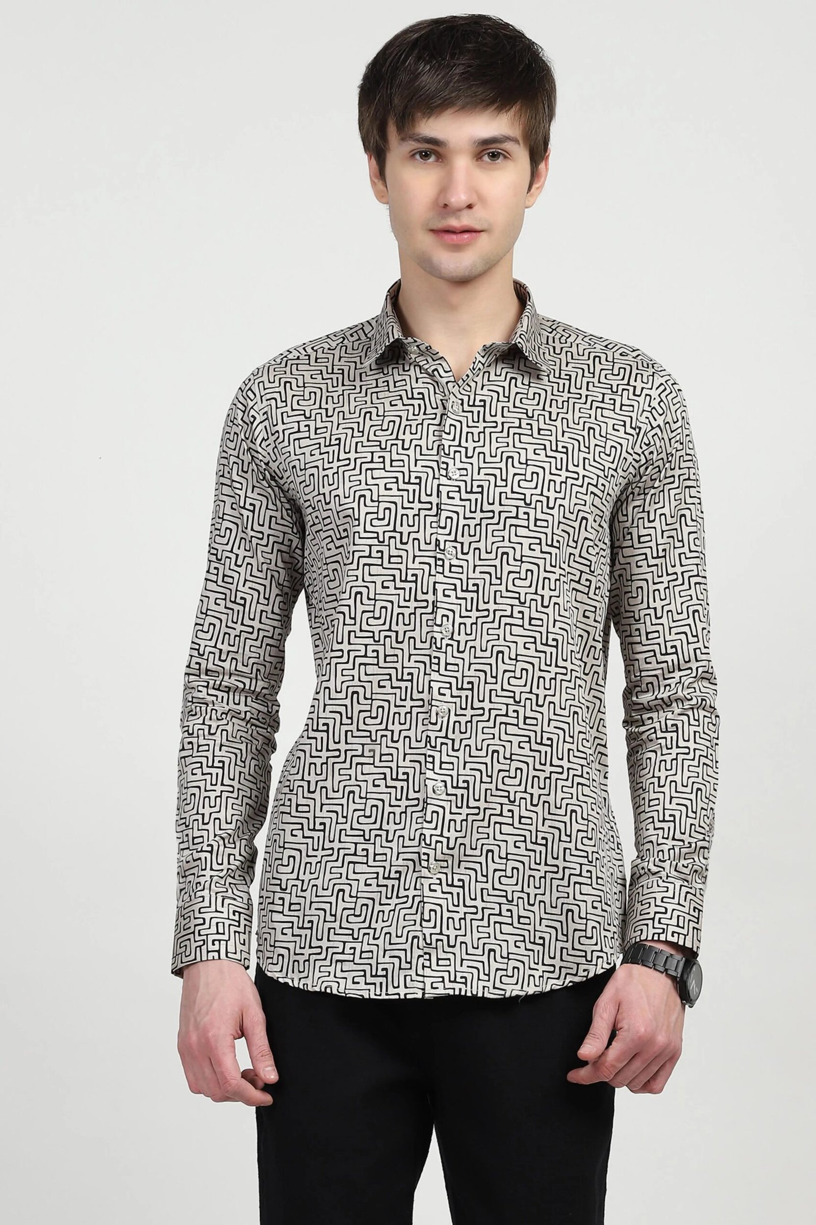 Beige Printed Cotton Shirt