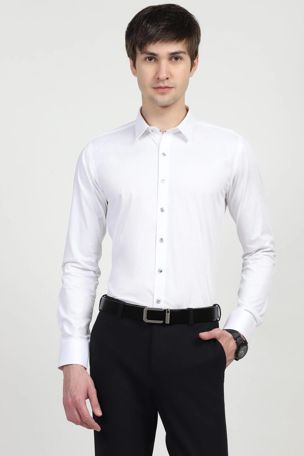 White Textured Formal Shirt