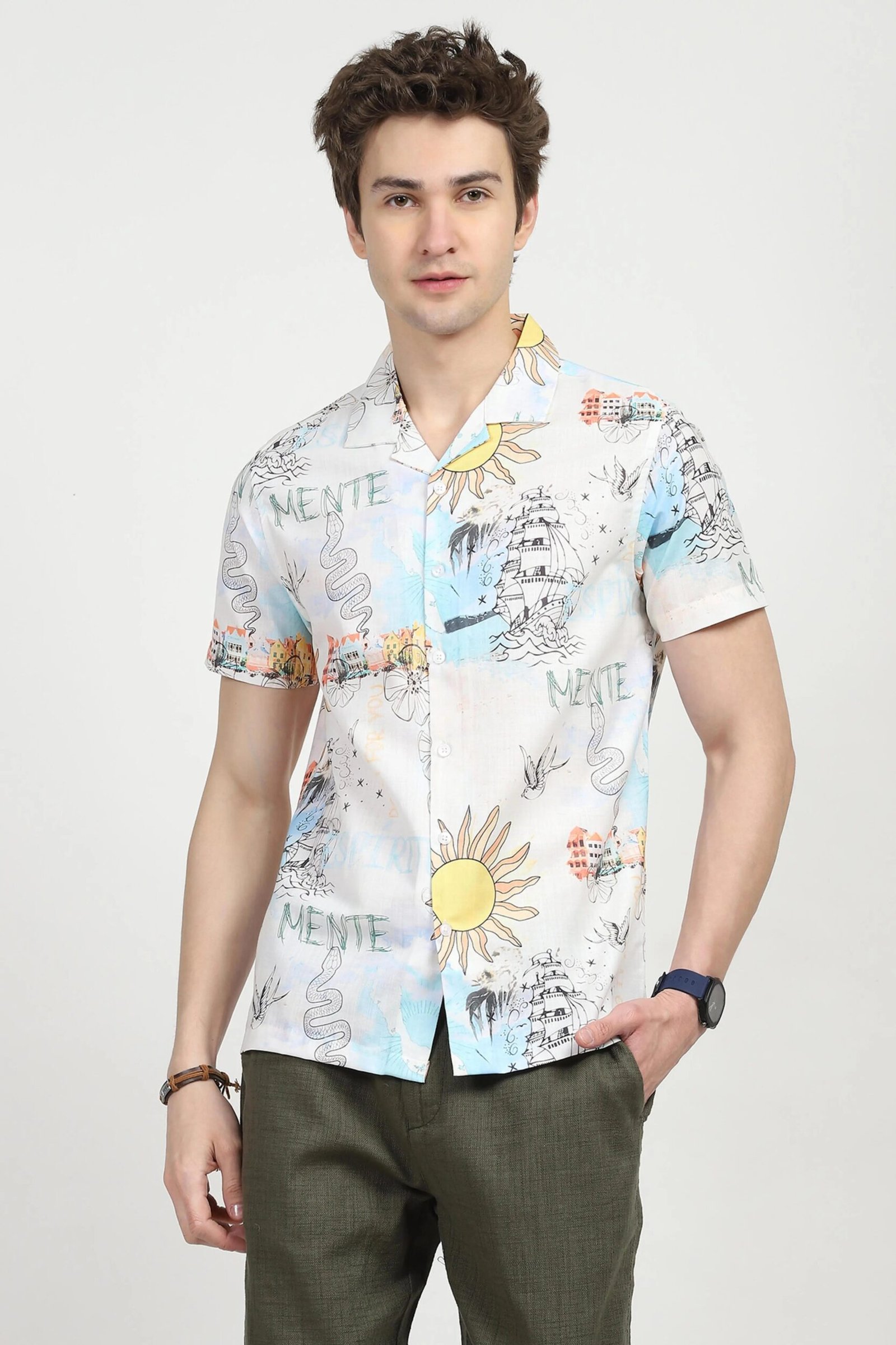Tropical Print Cotton Shirt