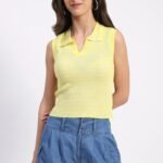 Yellow Viscose Striped Crop Top