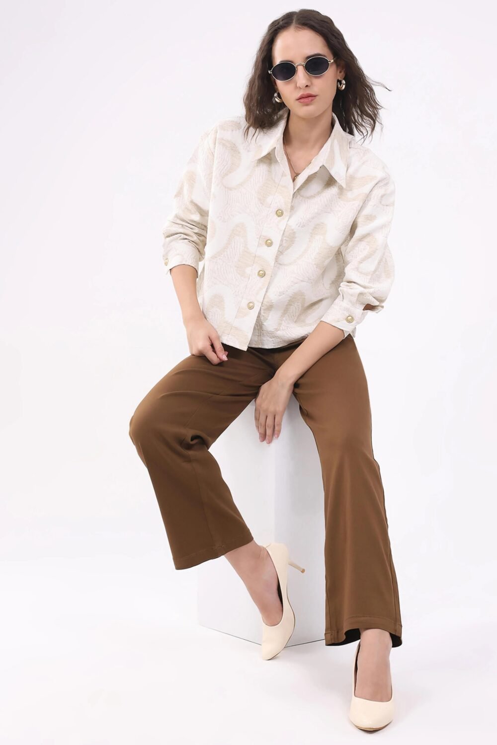 Beige Textured Linen-Blend Shirt