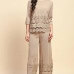Beige Viscose Relaxed Fit Co-ord Sets