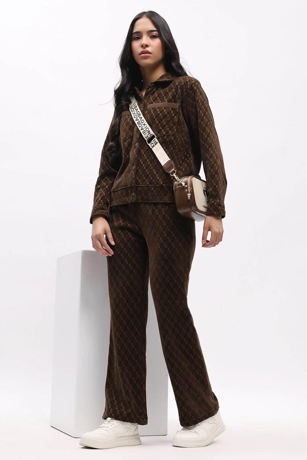 Brown Self-Design Winter Co-ord Set