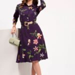 Purple Floral Print A-Line Dress