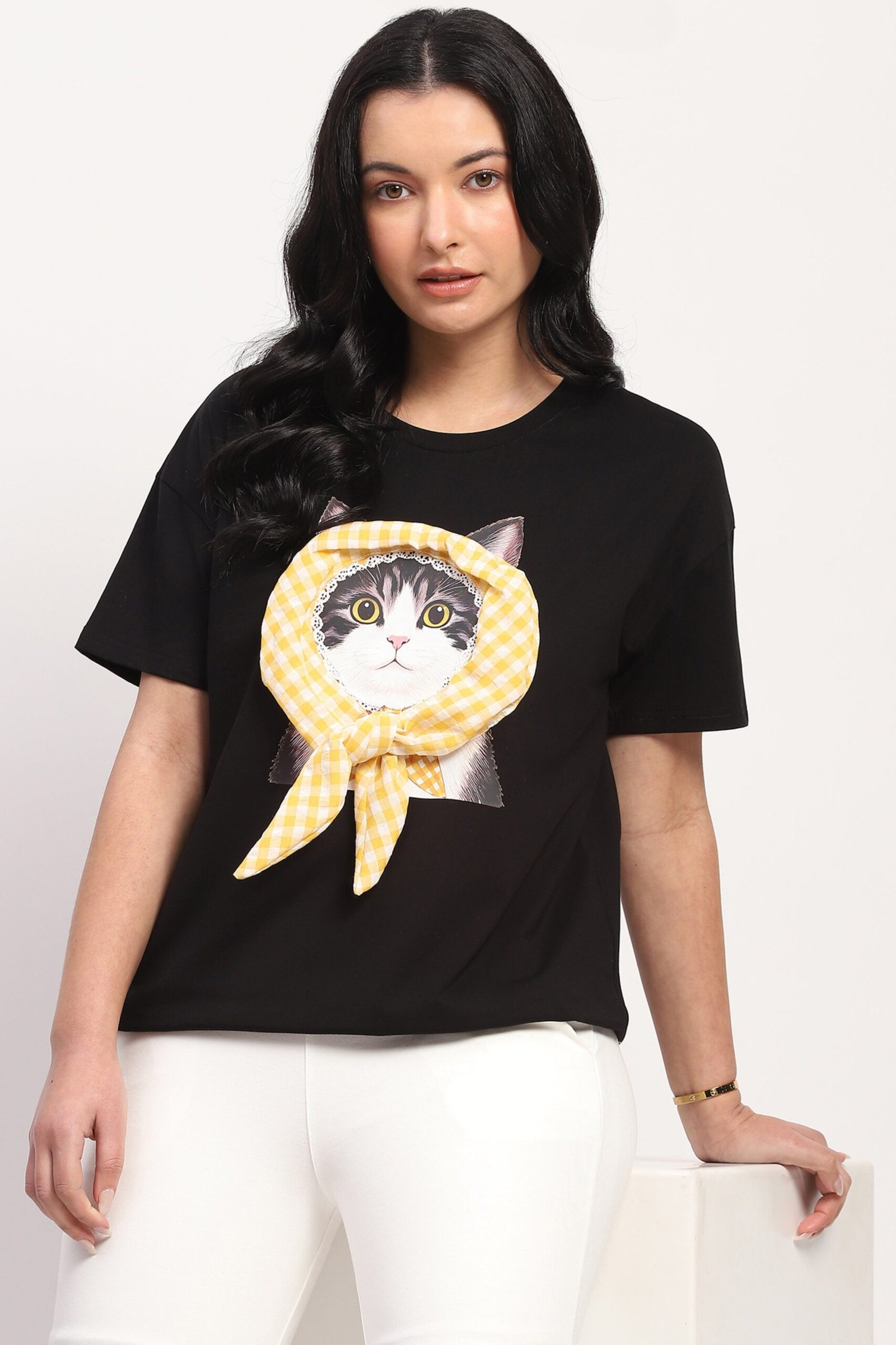 Black 3D Cat Scarf Top