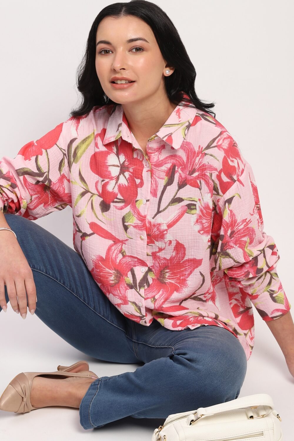 Pink Floral Cotton Shirt