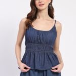 Chambray Pleated Spaghetti Top