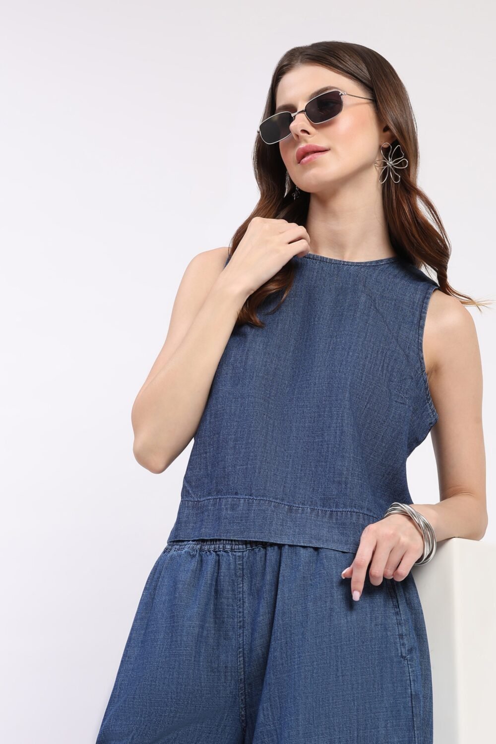 Classic Dark Stone Denim Crop Top